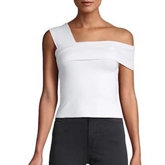 Alice & Olivia Arletta Asymmetric Cropped Sweater In White - Picture 6 of 14
